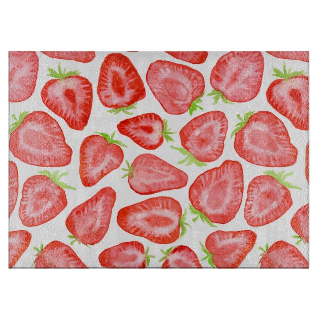 Watercolor strawberry slices pattern cutting board (Front)