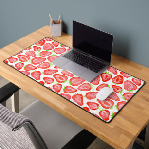 Watercolor strawberry slices pattern desk mat