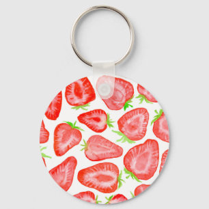 Watercolor strawberry slices pattern keychain