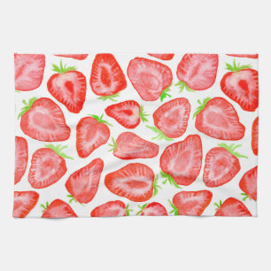 Watercolor strawberry slices pattern kitchen towel