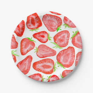 Watercolor strawberry slices pattern paper plate