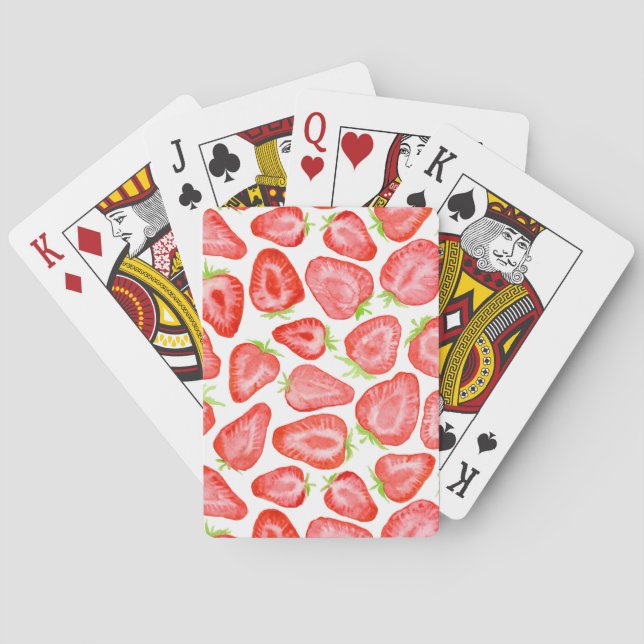Watercolor strawberry slices pattern playing cards (Back)