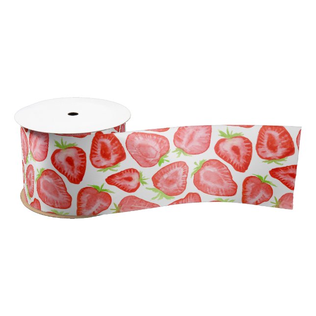 Watercolor strawberry slices pattern satin ribbon (Spool)