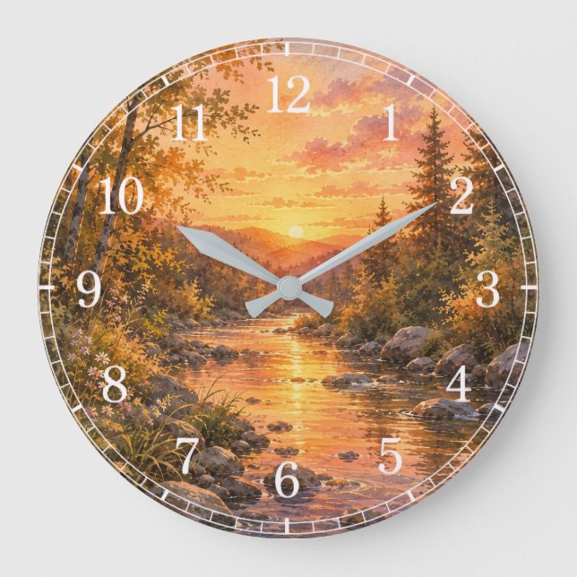 Watercolor Stream Wall Clock — Nature-Inspired Des (Front)