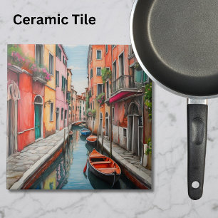 Watercolor Street in Venice  Tile