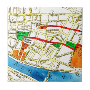 Watercolor Street Map Florence Italy Tile