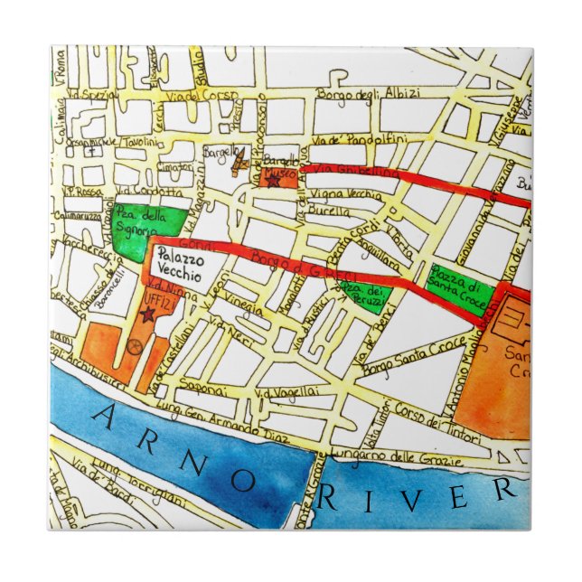 Watercolor Street Map Florence Italy Tile (Front)