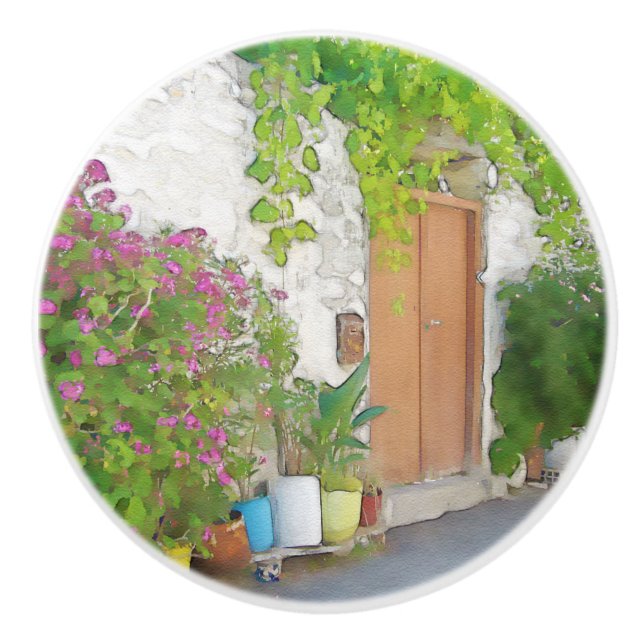 Watercolor street view ceramic knob (Front)