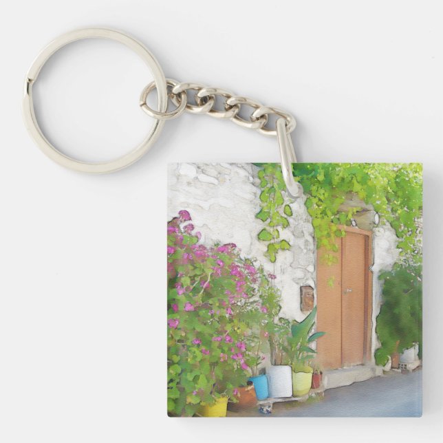 Watercolor street view keychain (Front)