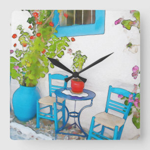 Watercolor street view square wall clock