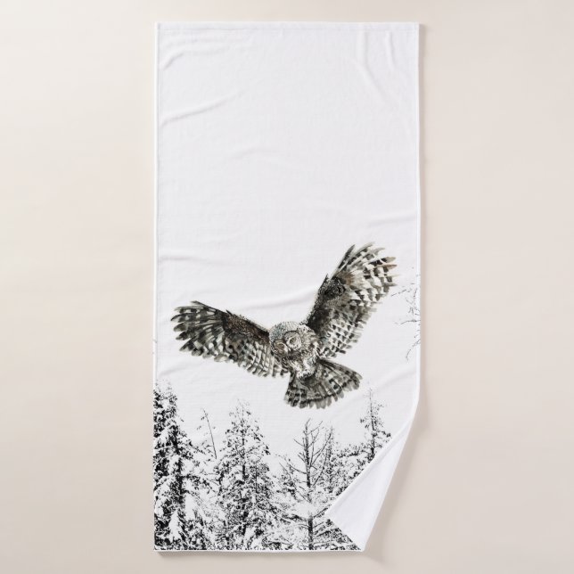Watercolor Striking Owl Bird Animal Nature Bath Towel (Bath Towel)