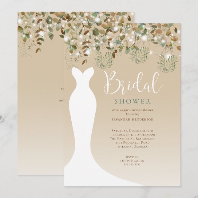 Watercolor String Lights Lanterns Bridal Shower Invitation (Front/Back)