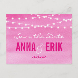 Watercolor String Lights Save The Date Postcard