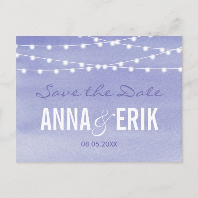 Watercolor String Lights Save The Date Postcard (Front)