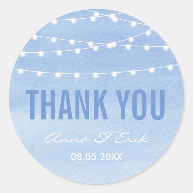 Watercolor String Lights Wedding Classic Round Sticker (Front)