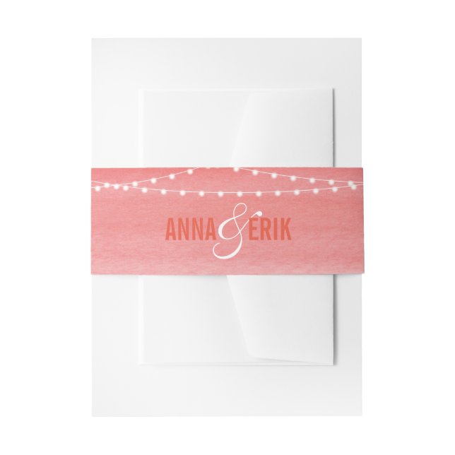 Watercolor String Lights Wedding Invitation Belly Band (Front Example)