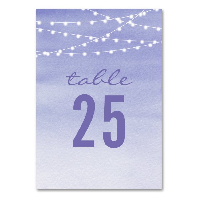 Watercolor String Lights Wedding Table Number (Front)