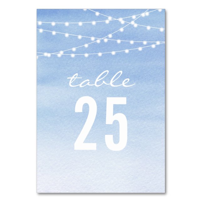 Watercolor String Lights Wedding Table Number (Front)