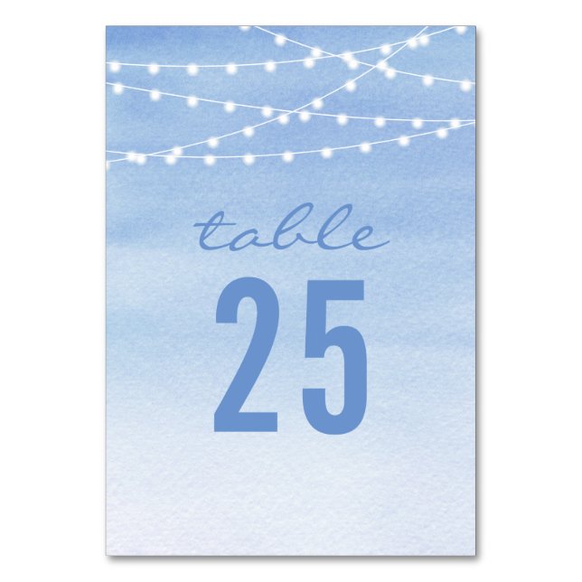 Watercolor String Lights Wedding Table Number (Front)
