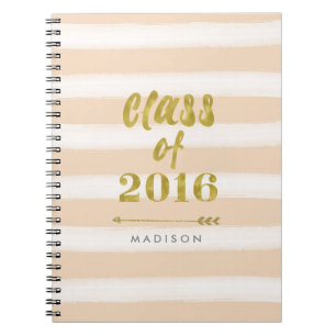 Watercolor Stripe and Faux Gold Foil Class of 2016 Notebook