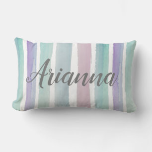 Watercolor Stripe   Monogram Lumbar Pillow