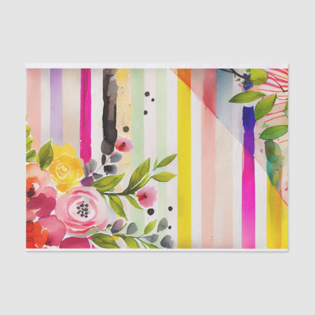 Watercolor Stripe Playful Whimsical Pink Decoupage Tissue Paper (Front)