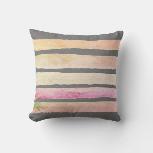 watercolor stripes abstract modern on grey throw pillow