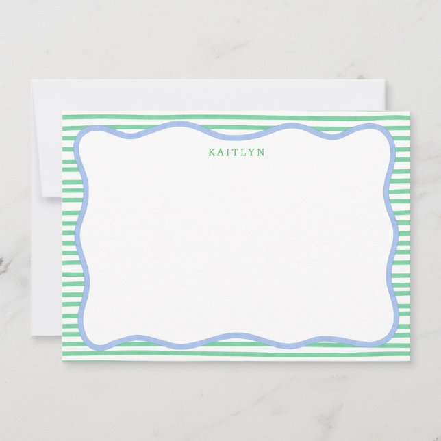Watercolor Stripes, Blue Green Personalized Flat Card (Front)