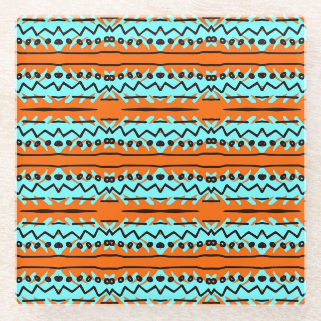Watercolor stripes, bright colourful pattern. glass coaster (Front)