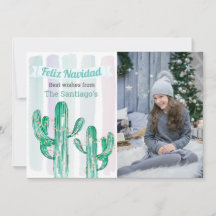 Watercolor Stripes Cactus Feliz Navidad Christmas