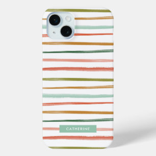 Watercolor Stripes Custom Name iPhone 15 Mini Case