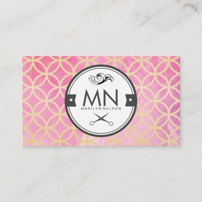 Watercolor Stripes Fancy Gold Circle Edition Business Card (Front)
