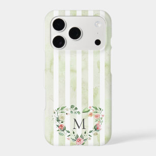 watercolor stripes floral wreath monogram