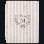 watercolor stripes floral wreath monogram iPad cover<br><div class="desc">watercolor stripes in pastel tones with spring floral wreath and a serif font monogram easy for you to customize</div>