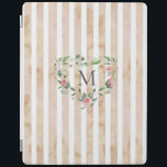 watercolor stripes floral wreath monogram iPad cover<br><div class="desc">watercolor stripes in pastel tones with spring floral wreath and a serif font monogram easy for you to customize</div>
