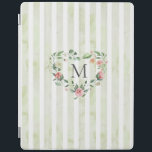 watercolor stripes floral wreath monogram iPad cover<br><div class="desc">watercolor stripes in pastel tones with spring floral wreath and a serif font monogram easy for you to customize</div>