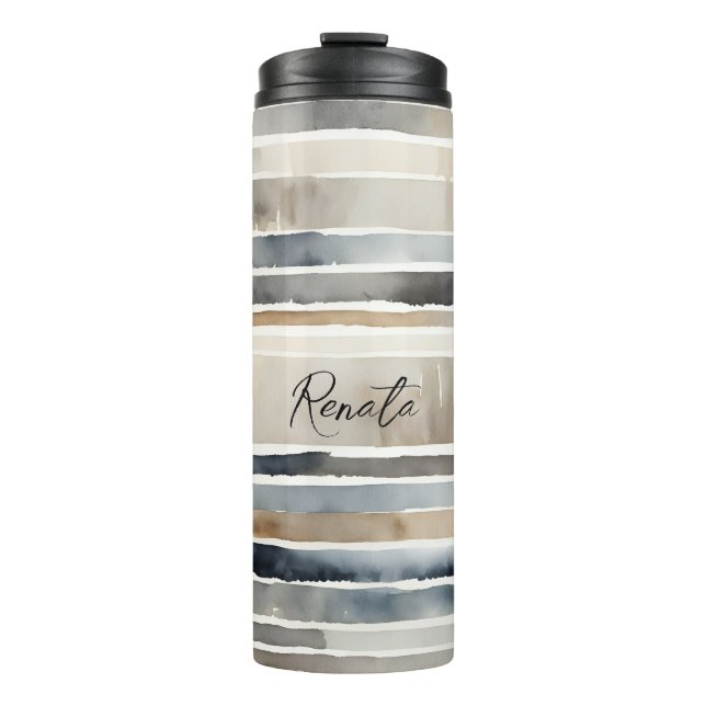 Watercolor Stripes Neutral Colours Thermal Tumbler (Front)