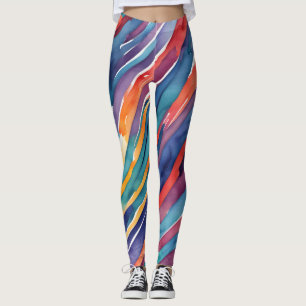 Watercolor Stripes Orange, Pink Blue Green Purple Leggings