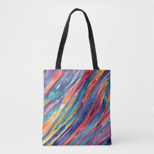 Watercolor Stripes Orange, Pink Blue Green Purple  Tote Bag