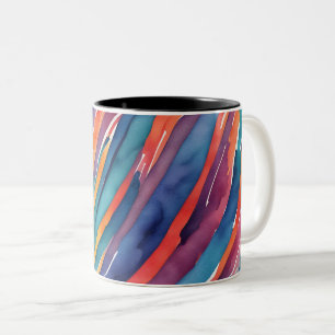 Watercolor Stripes Orange, Pink Blue Green Purple Two-Tone Coffee Mug