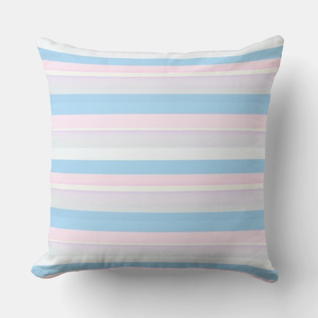 Watercolor stripes pink blue white throw pillow (Front)