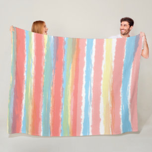 Watercolor Stripes Pink Blue Yellow Fleece Blanket