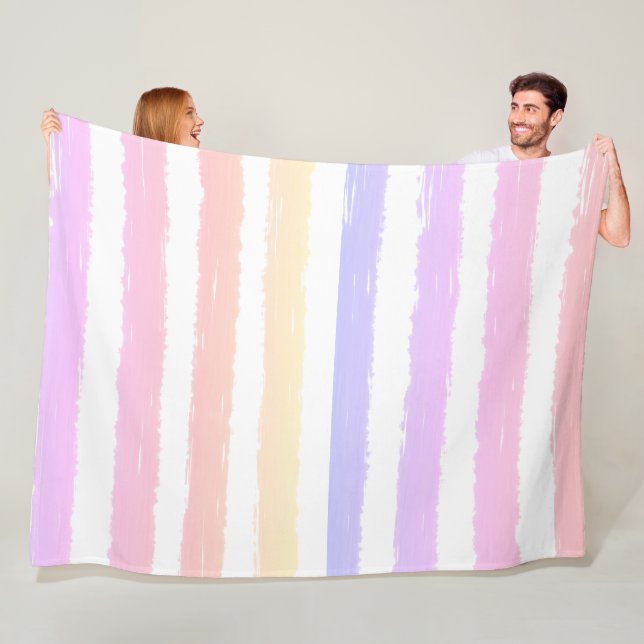 Watercolor Stripes Pink Peach Yellow Fleece Blanket (In Situ)