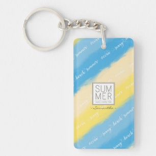 Watercolor Stripes Summer Calligraphy Keychain