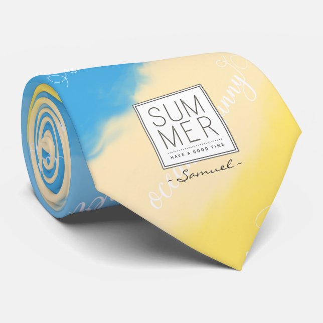 Watercolor Stripes Summer Calligraphy Tie (Rolled)