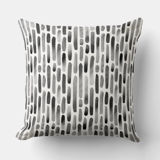 Watercolor Strokes 091121 - Black and White Throw Pillow (Front)