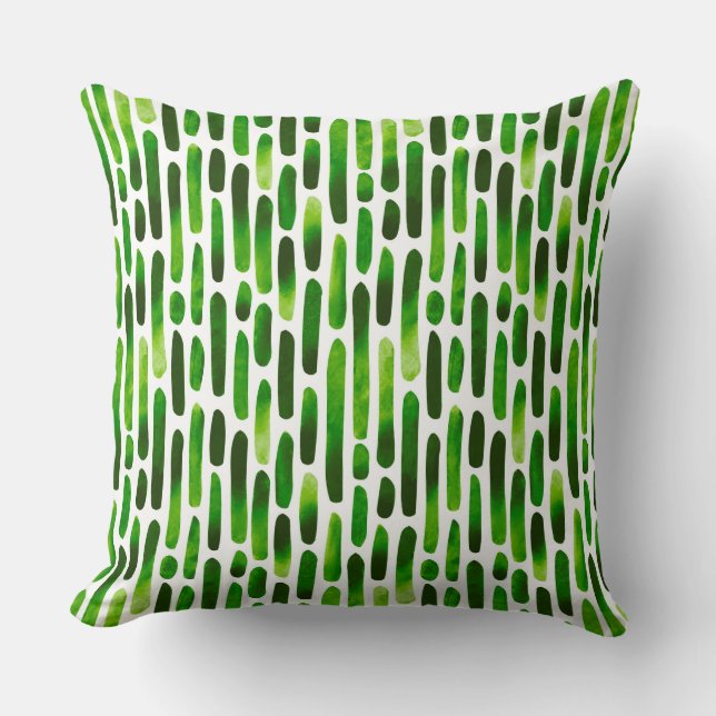 Watercolor Strokes 091121 -  Grassy Green Toned Throw Pillow (Front)