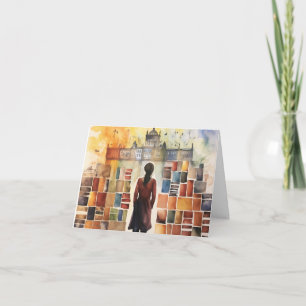 Watercolor Student in books blank Folded Note Card