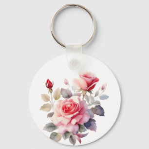 Watercolor Stunning Blooming Roses Pillow Cover Keychain