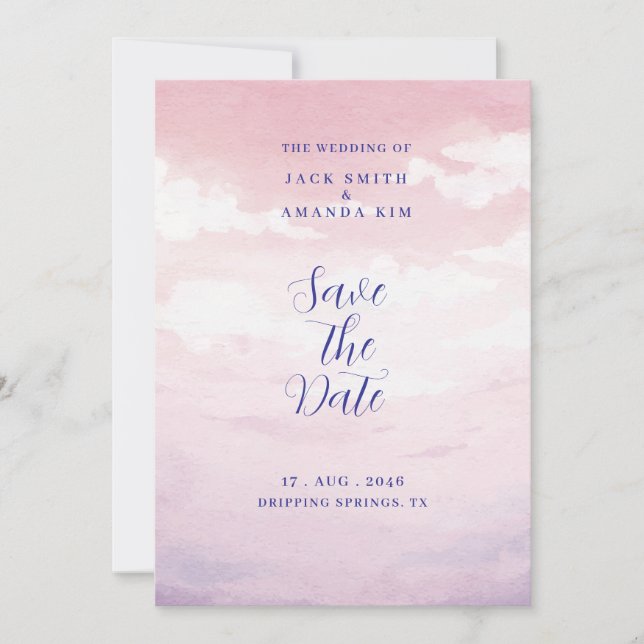 Watercolor stunning Sunset wedding Save the date Invitation (Front)